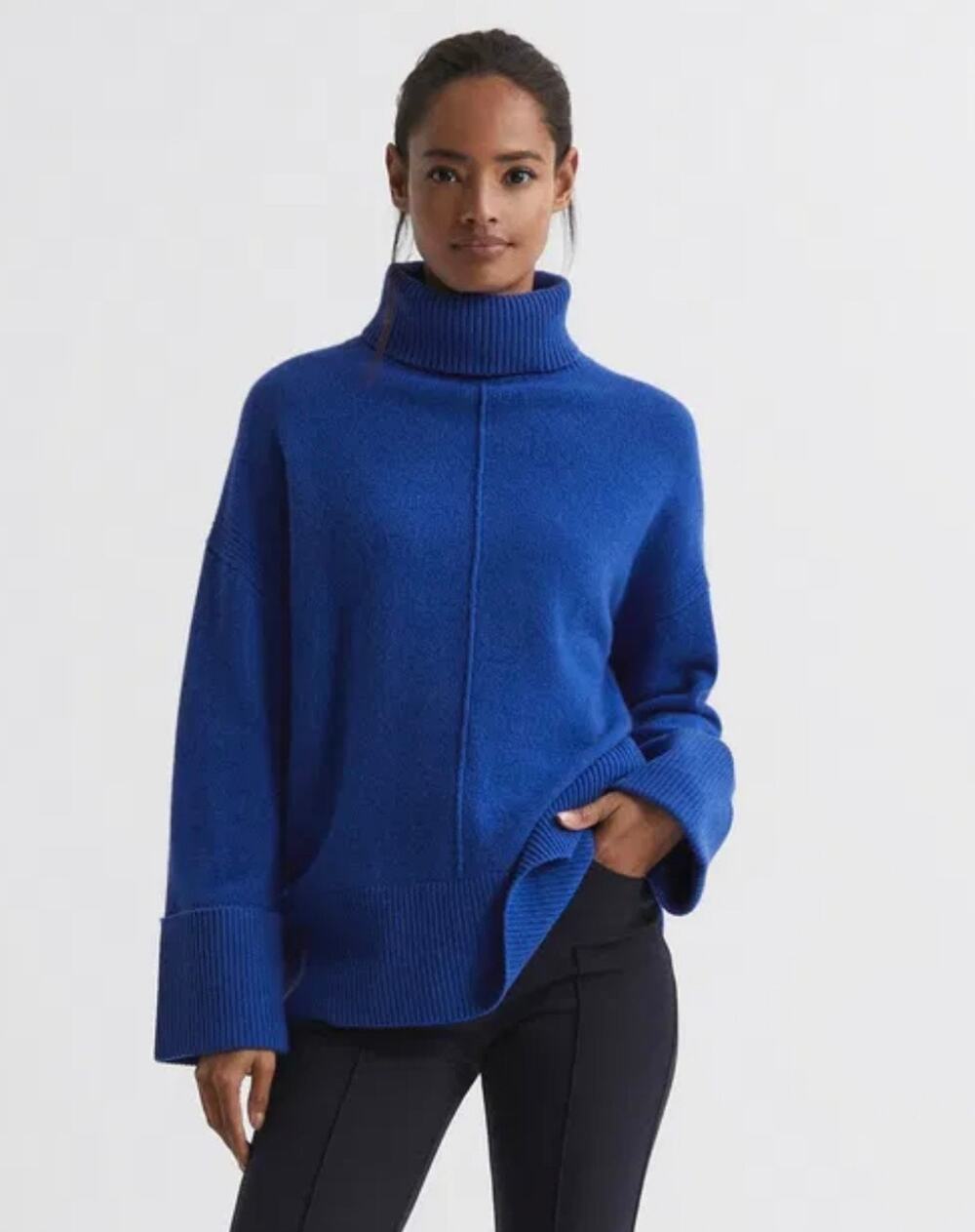 REISS women’s Sarah Cashmere Wool Roll Neck sweater Sz. M blue